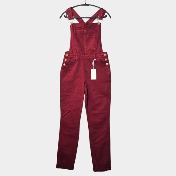 Judy Blue Garment Dyed Boyfriend Double Cuff Overalls M Maroon Streetwear NWT - Picture 3 of 15